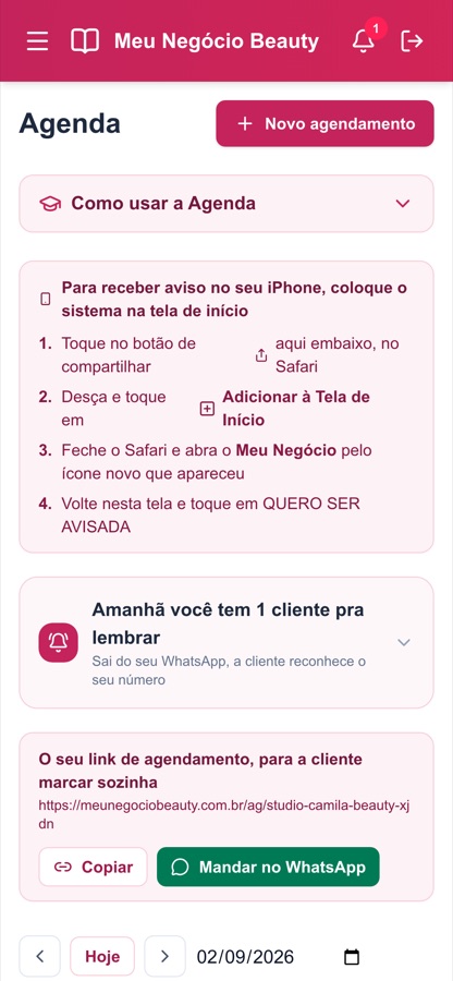 Agenda do dia com os atendimentos
